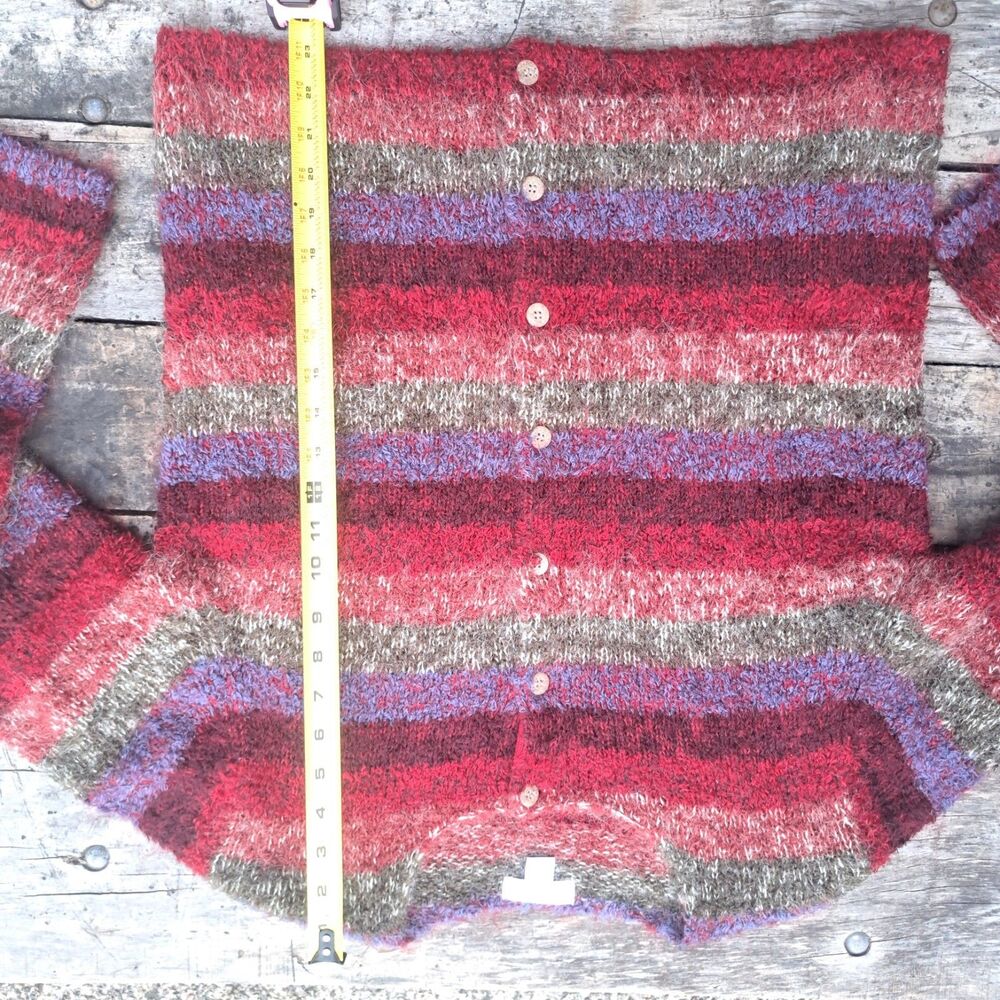 Christopher & Banks Striped Fuzzy Cardigan Sweater Womens Large Mohair Blend Red - Picture 8 of 9
